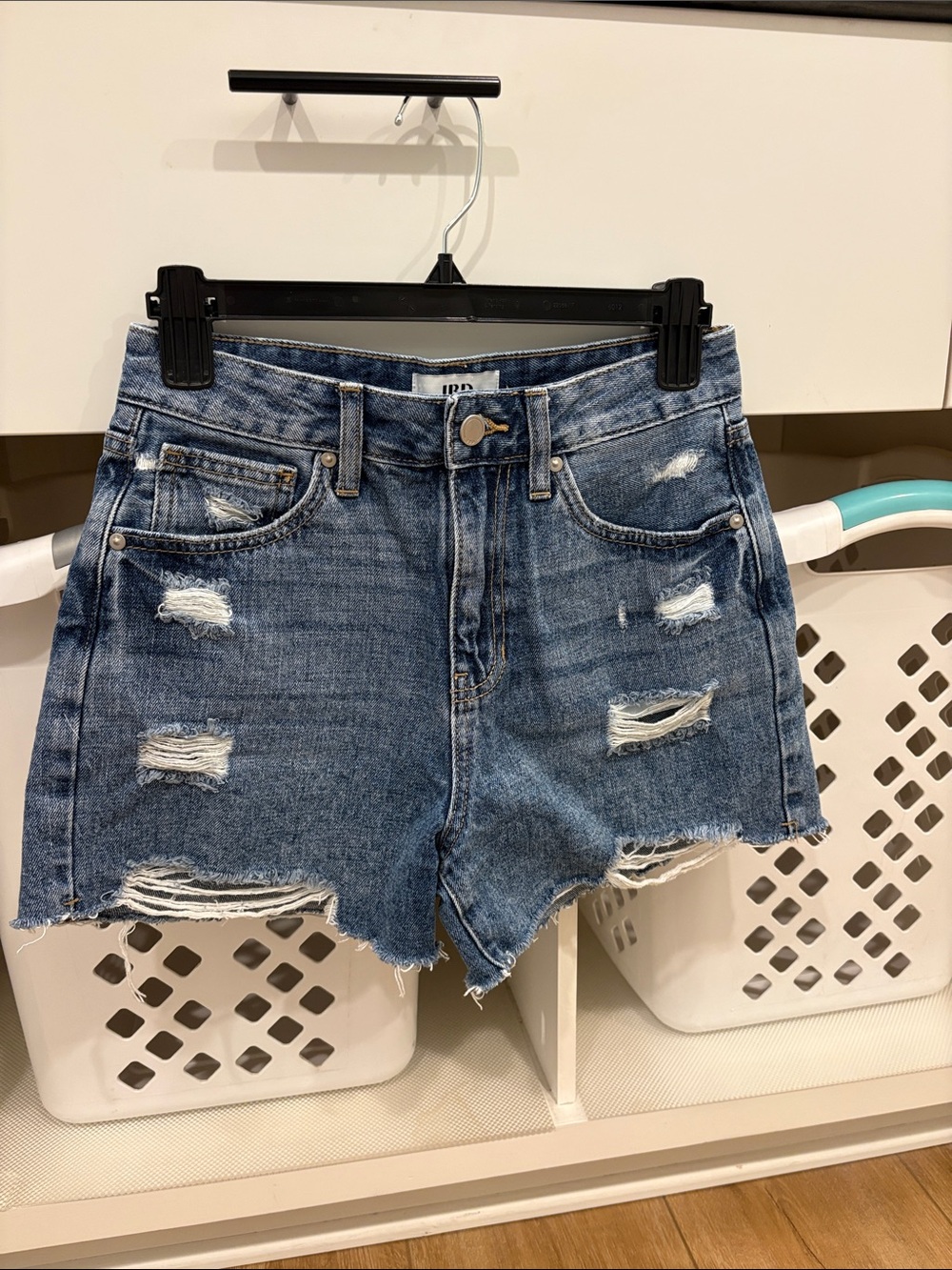 Distressed High-Rise Denim Shorts - Blue Just Black Denim small